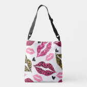 Glitternde Lippen: Leopard-Modedesign Tragetaschen Mit Langen Trägern (Rückseite)