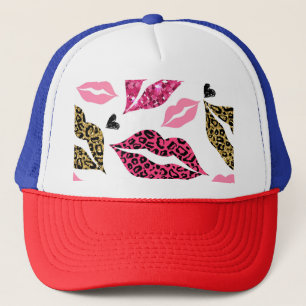 Glitternde Lippen: Leopard-Modedesign Truckerkappe