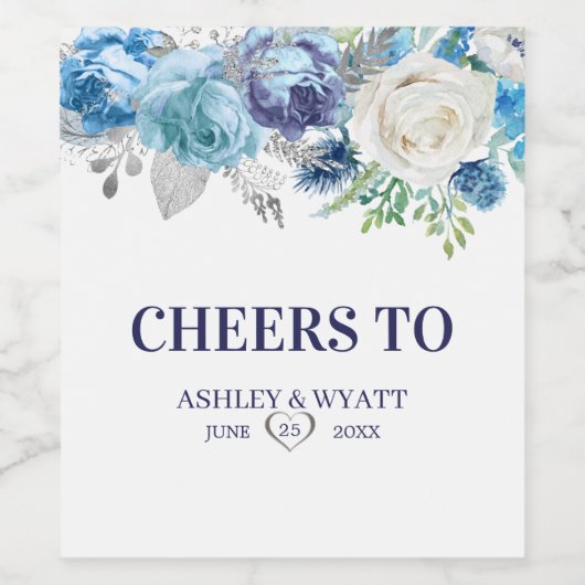 Glitternde Rose und Blätter Weinetikett (Einzelnes Label)