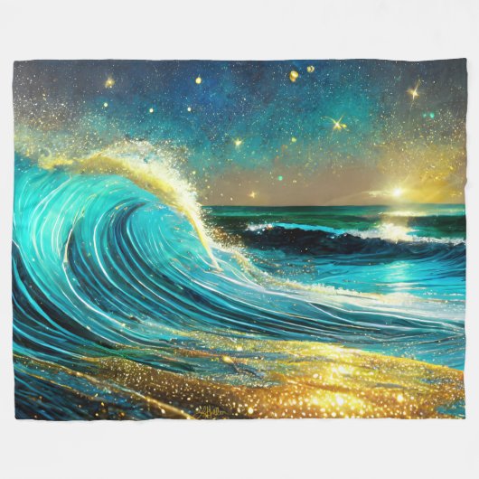 Glitternde unterschiedliche Ozeanwellen Fleecedecke (Vorderseite (Horizontal))