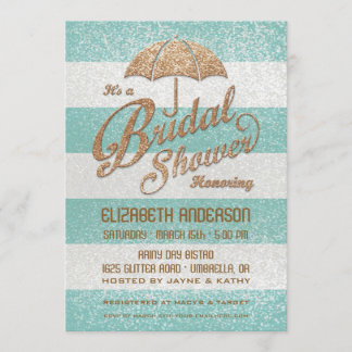 Glitterndes Aquamarines Stripes Brautparty Einladu Einladung