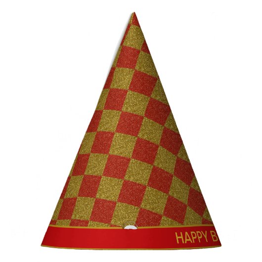 Glitterndes goldenes und rotes Diamantmuster Gebur Partyhütchen (Links)