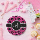 Glitterneonküsse des heißen Rosas des Monogramms Pappteller (Party)