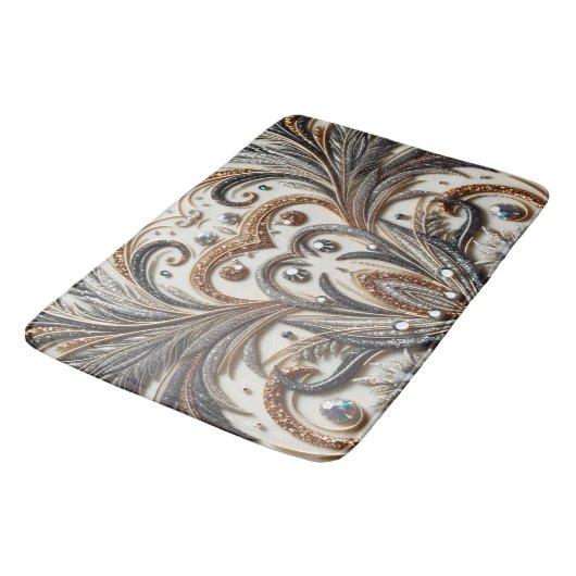 Glitternes Blumenmuster mit Edelstein Badematte (Schrägansicht)