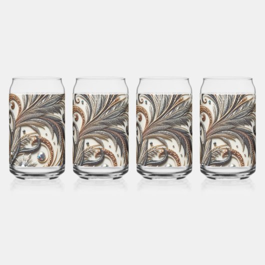 Glitternes Blumenmuster mit Edelstein Dosenglas (Hinten)