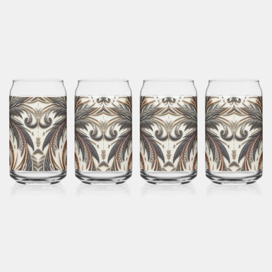 Glitternes Blumenmuster mit Edelstein Dosenglas (Rechts)