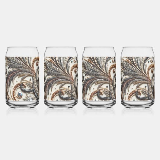 Glitternes Blumenmuster mit Edelstein Dosenglas (Vorderseite)