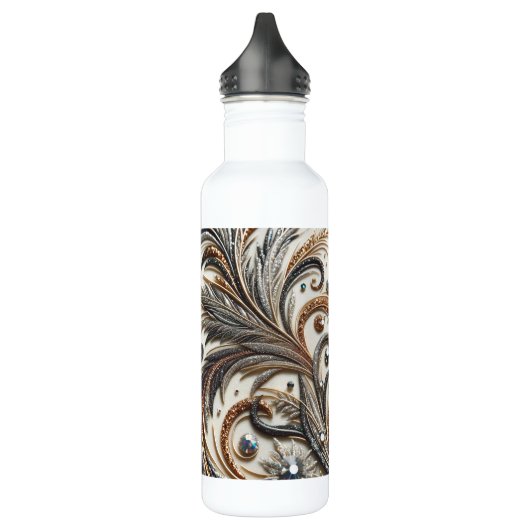 Glitternes Blumenmuster mit Edelstein Edelstahlflasche (Links)