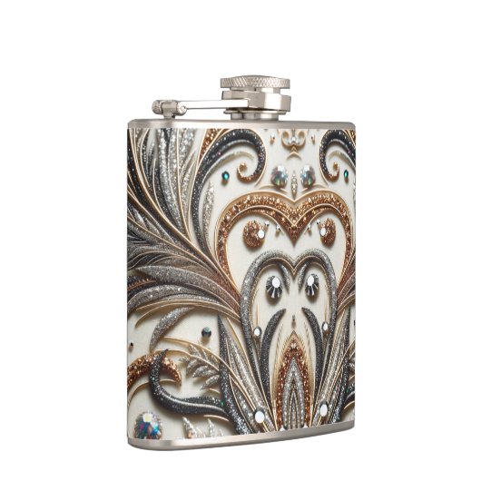 Glitternes Blumenmuster mit Edelstein Flachmann (Rechts)