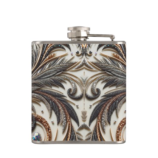 Glitternes Blumenmuster mit Edelstein Flachmann (Rückseite)