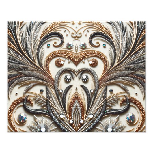 Glitternes Blumenmuster mit Edelstein Fotodruck (Vorne)
