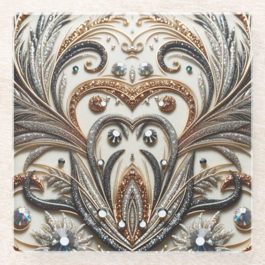 Glitternes Blumenmuster mit Edelstein Glasuntersetzer (Vorderseite)