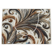 Glitternes Blumenmuster mit Edelstein Große Geschenktüte (Vorderseite)