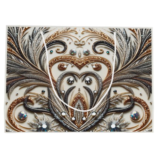 Glitternes Blumenmuster mit Edelstein Große Geschenktüte (Rückseite)