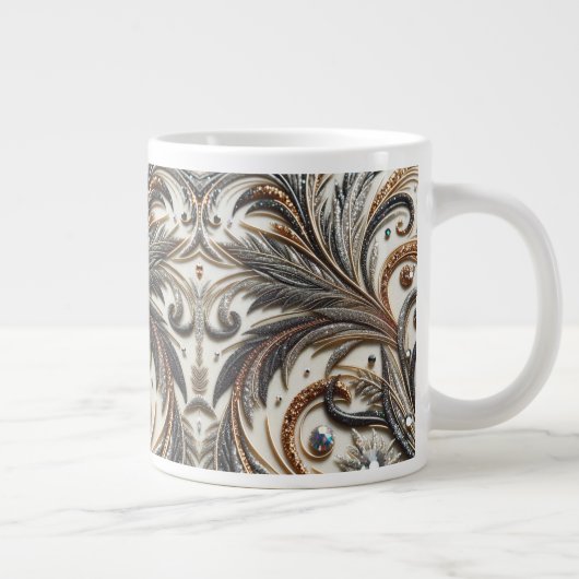 Glitternes Blumenmuster mit Edelstein Jumbo-Tasse (Rechts)