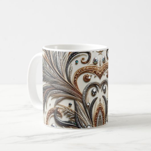 Glitternes Blumenmuster mit Edelstein Kaffeetasse (Vorderseite Links)