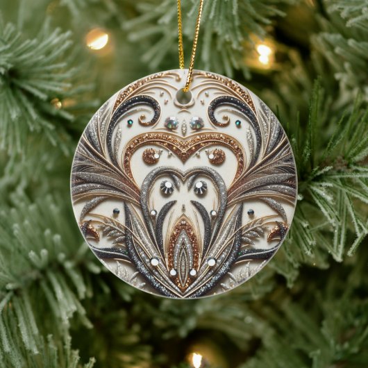 Glitternes Blumenmuster mit Edelstein Keramik Ornament (Baum)