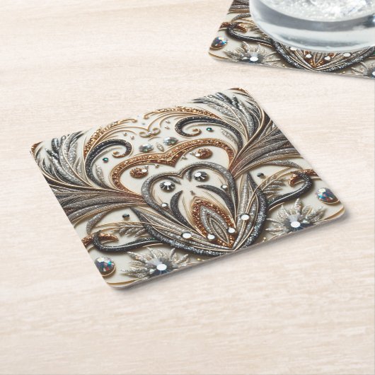 Glitternes Blumenmuster mit Edelstein Rechteckiger Pappuntersetzer (angewinkelt)