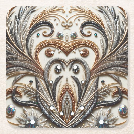 Glitternes Blumenmuster mit Edelstein Rechteckiger Pappuntersetzer (Vorderseite)