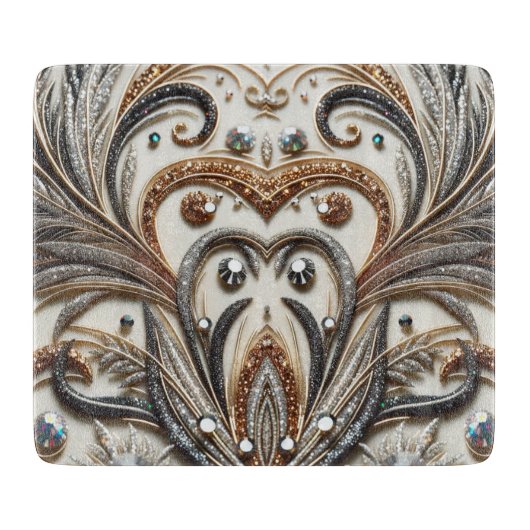 Glitternes Blumenmuster mit Edelstein Schneidebrett (Vorderseite)