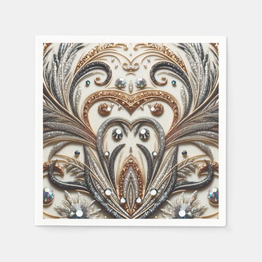 Glitternes Blumenmuster mit Edelstein Serviette (Vorderseite)