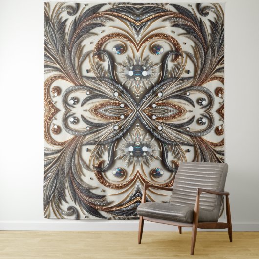 Glitternes Blumenmuster mit Edelstein Wandteppich (Beispiel)