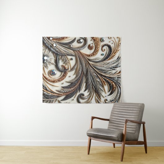 Glitternes Blumenmuster mit Edelstein Wandteppich (Beispiel (Horizontal))