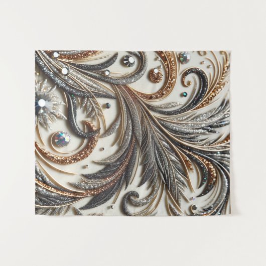 Glitternes Blumenmuster mit Edelstein Wandteppich (Vorderseite (Horizontal))