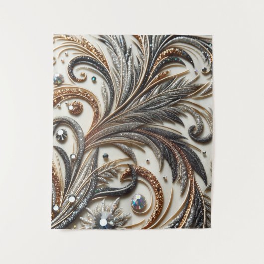 Glitternes Blumenmuster mit Edelstein Wandteppich (Vorderseite)