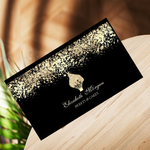 Glitterquaste Goldtropfen Bäckerei Schwarz Visitenkarte