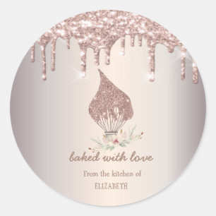 Glitterquaste Rose Gold Glittertropfen Bäckerei    Runder Aufkleber