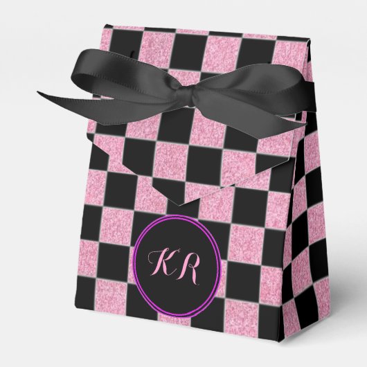 Glitterrosa und schwarze Quadrate Geschenkschachtel (Vorderseite)