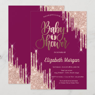 Glittertropfen Baby Füße Lila Babyparty Einladung