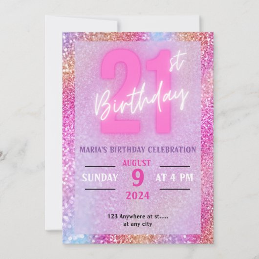 Glittery 21. Geburtstag Einladung (Vorderseite)