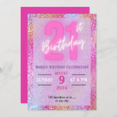 Glittery 21. Geburtstag Einladung (Vorne/Hinten)