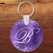 Glittery Amethyst Foil Extravagant Monogram Schlüsselanhänger (Vorderseite)