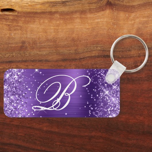 Glittery Amethyst Foil Extravagant Monogram Schlüsselanhänger (Vorderseite)