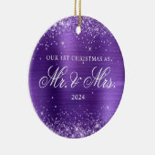 Glittery Amethyst Foil Unser 1. Weihnachtsfest Fot Keramik Ornament (Rechts)