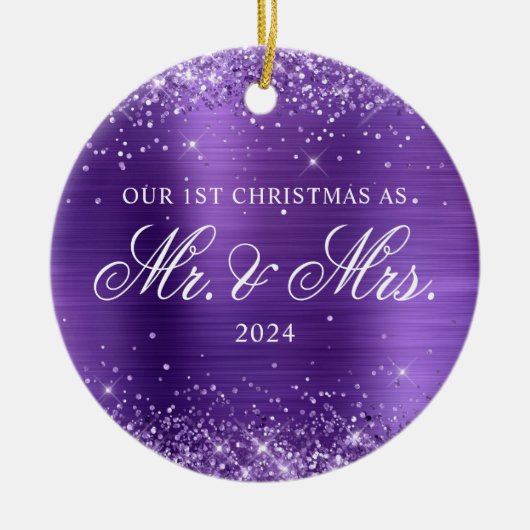 Glittery Amethyst Foil Unser 1. Weihnachtsfest Fot Keramik Ornament (Vorne)