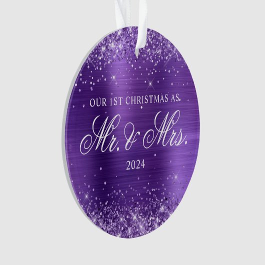 Glittery Amethyst Foil Unser 1. Weihnachtsfest Fot Ornament (Vorderseite)