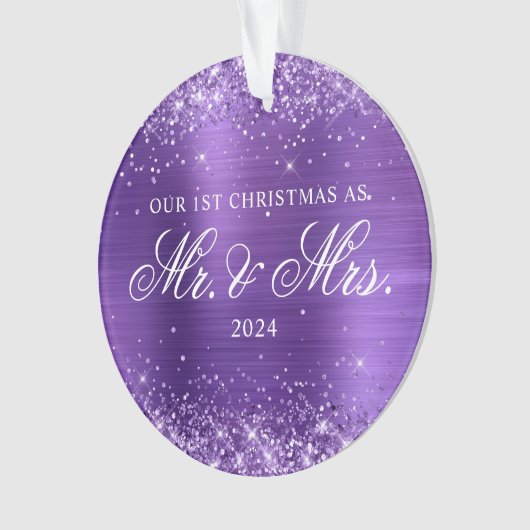 Glittery Amethyst Foil Unser 1. Weihnachtsfest Fot Ornament (Vorderseite)
