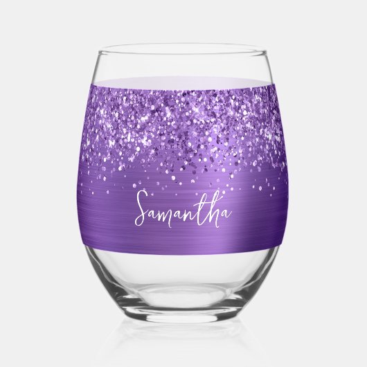 Glittery Amethyst Glam Name Weinglas Ohne Stiel (Vorderseite)