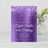 Glittery Amethyst Lila 30. Geburtstag Einladung (Stehend Vorderseite)