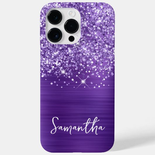 Glittery Amethyst Lila Glam Name Case-Mate iPhone Hülle (Rückseite)
