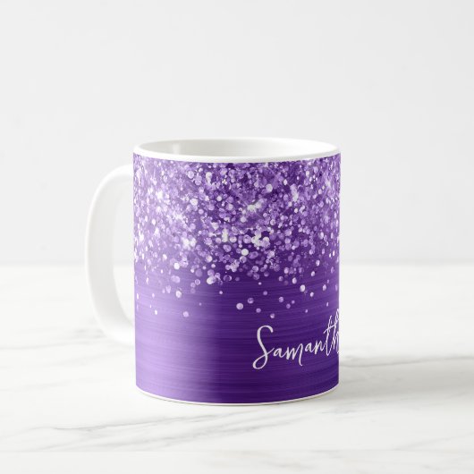 Glittery Amethyst Lila Glam Name Kaffeetasse (Vorderseite Links)