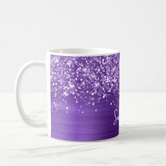 Glittery Amethyst Lila Glam Name Kaffeetasse (Links)
