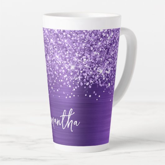 Glittery Amethyst Lila Glam Name Milchtasse (Rechte Ecke)