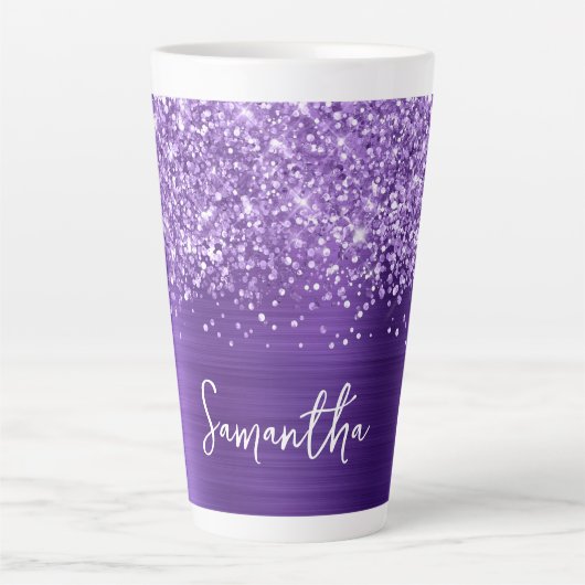 Glittery Amethyst Lila Glam Name Milchtasse (Vorderseite)