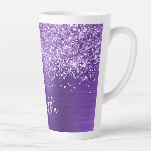 Glittery Amethyst Lila Glam Name Milchtasse (Rechts)