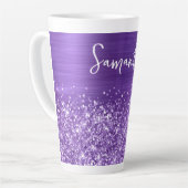 Glittery Amethyst Lila Glam Name Milchtasse (Linke Ecke)